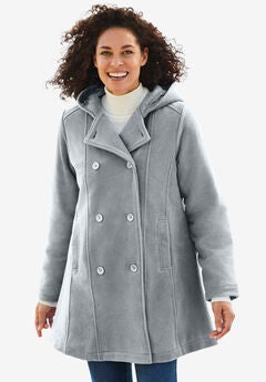Double-Breasted Hooded Fleece Peacoat