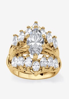Goldtone Marquise Cut Cubic Zirconia Bridal Ring Set (6 cttw TDW)