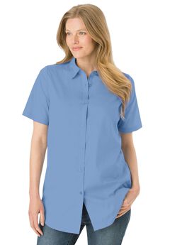 Perfect Short-Sleeve Collared Button Down Tunic