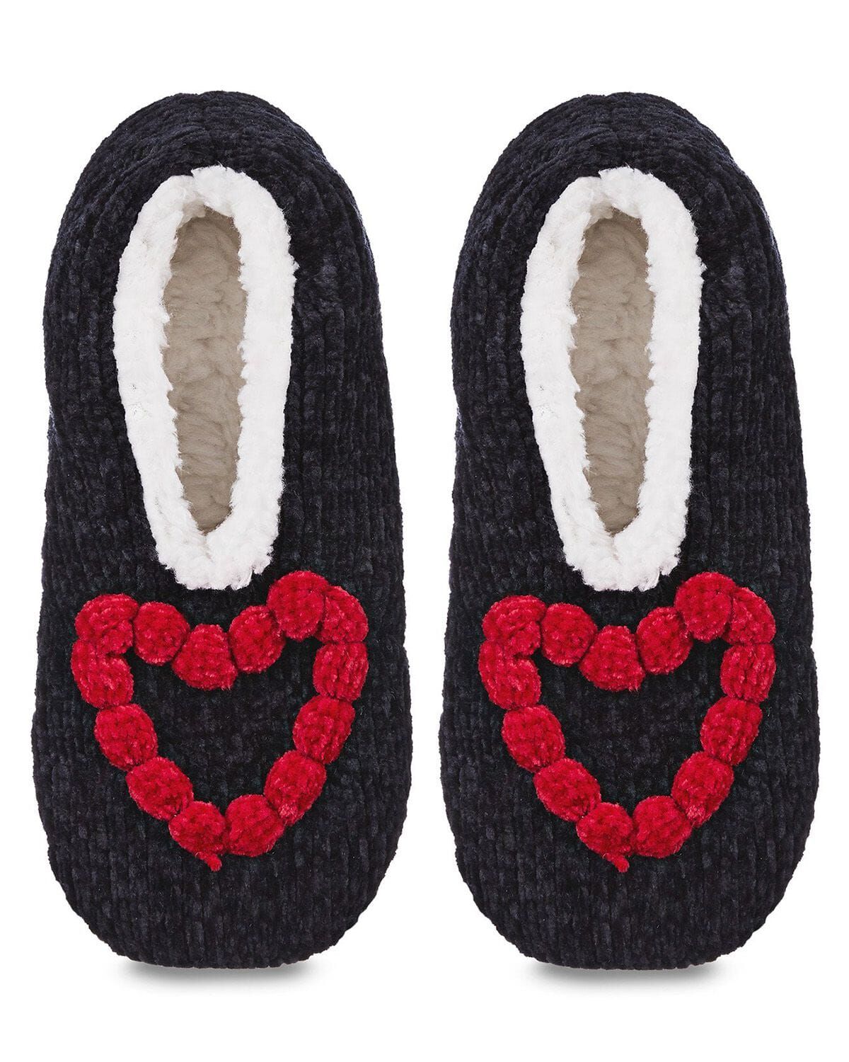 Women's Cozy Heart Chenille Sherpa-Lined Slippers, BLACK, alternate image number 1