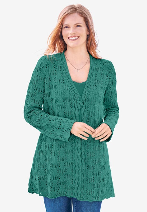 Single Button Pointelle Cardigan, WATERFALL, hi-res image number null