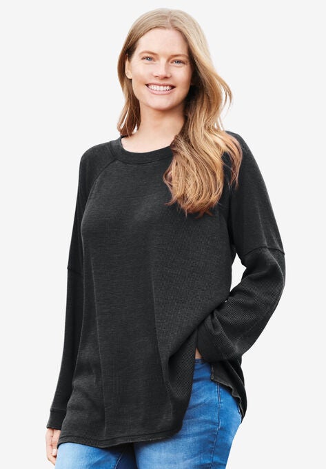 Washed Thermal Raglan Sweatshirt, , hi-res image number null