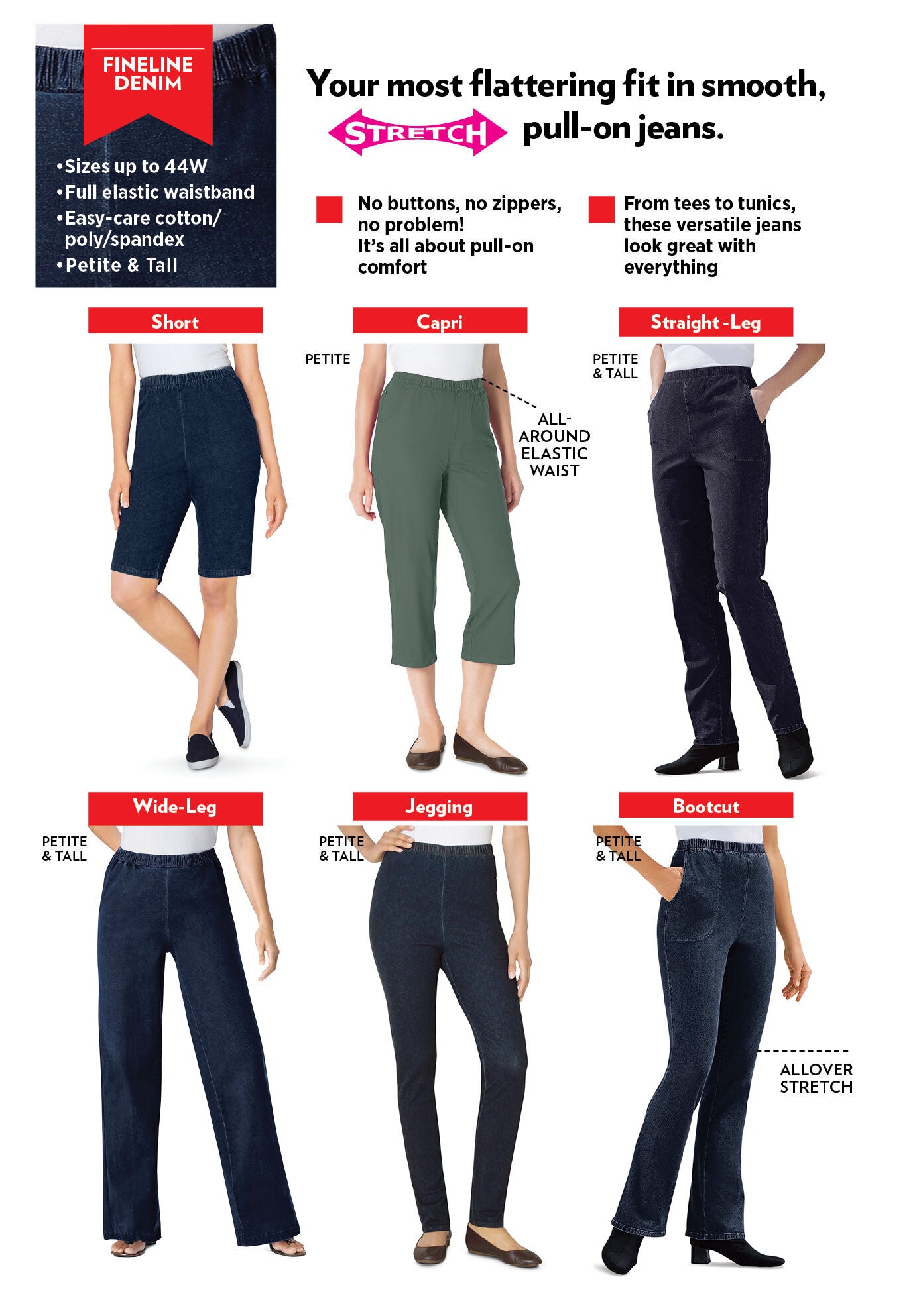 Pull-On Elastic-Waist Stretch Fineline Denim Jeans, , alternate image number 3