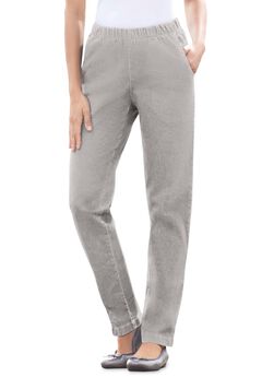 Fineline Pull-On Elastic Waist Straight-Leg Stretch Denim Jeans
