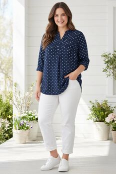 Rayon Three-Quarter Sleeve Effortless Tab-front Blouse