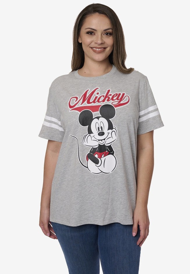 Disney Mickey Mouse Striped Sleeve Varsity T-Shirt, GRAY, hi-res image number 0