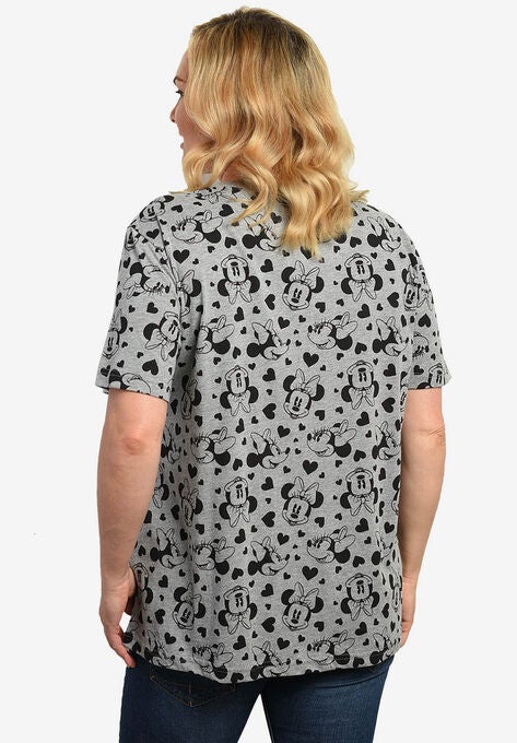 Disney Women's Minnie Mouse Hearts All-Over T-Shirt Gray, , on-hover image number null
