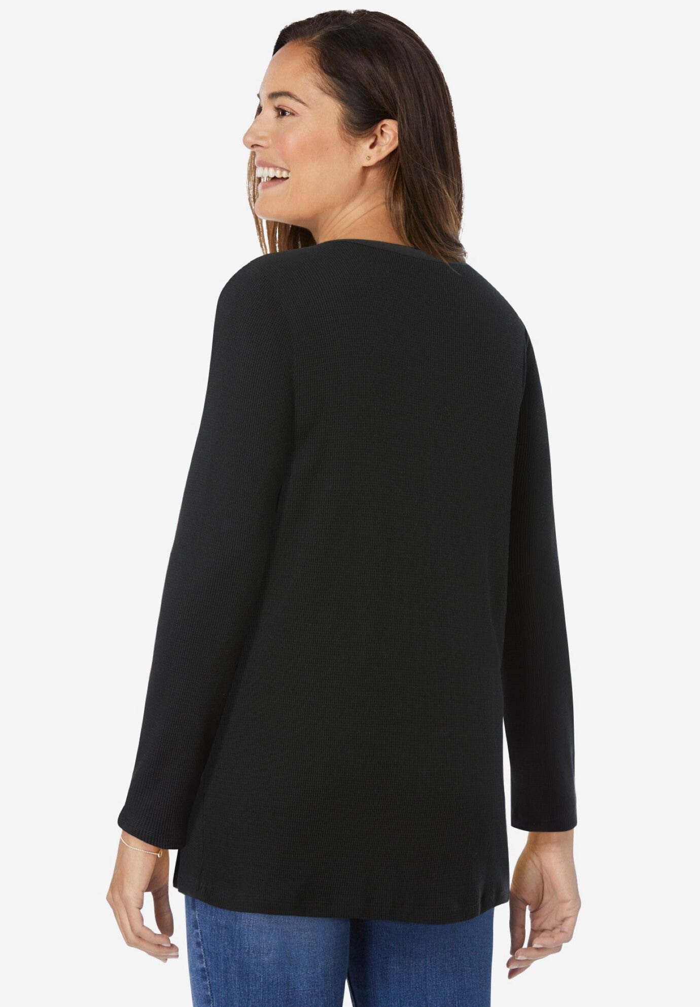 Embroidered Thermal Henley Tee Woman Within