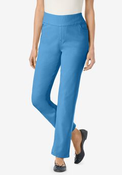 Flex-Fit Pull-On Straight-Leg Gap-Free Stretch Denim Jeans