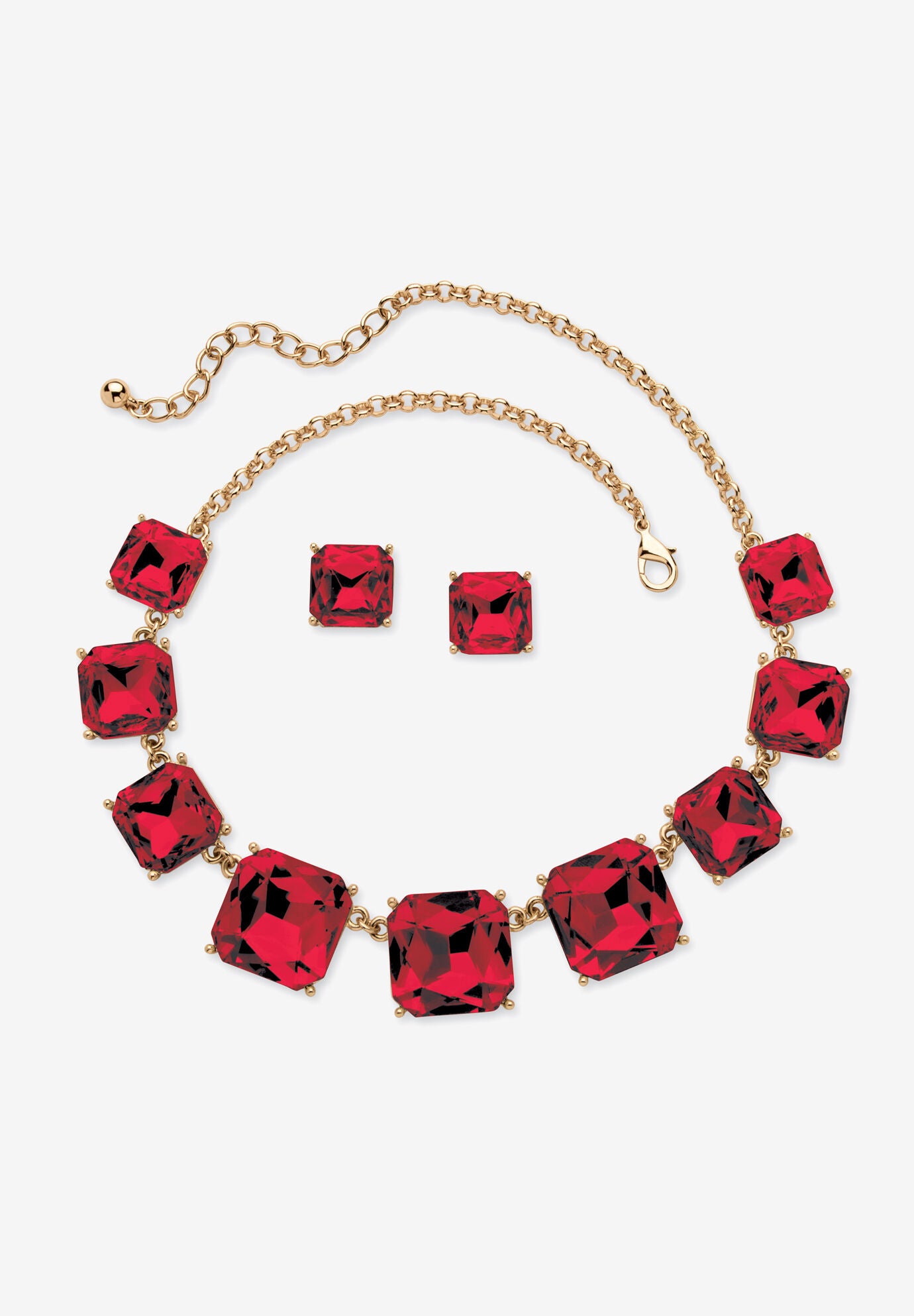 Gold Tone Necklace and Earring Set, Princess Cut Simulated Birthstones, JULY, hi-res image number 0