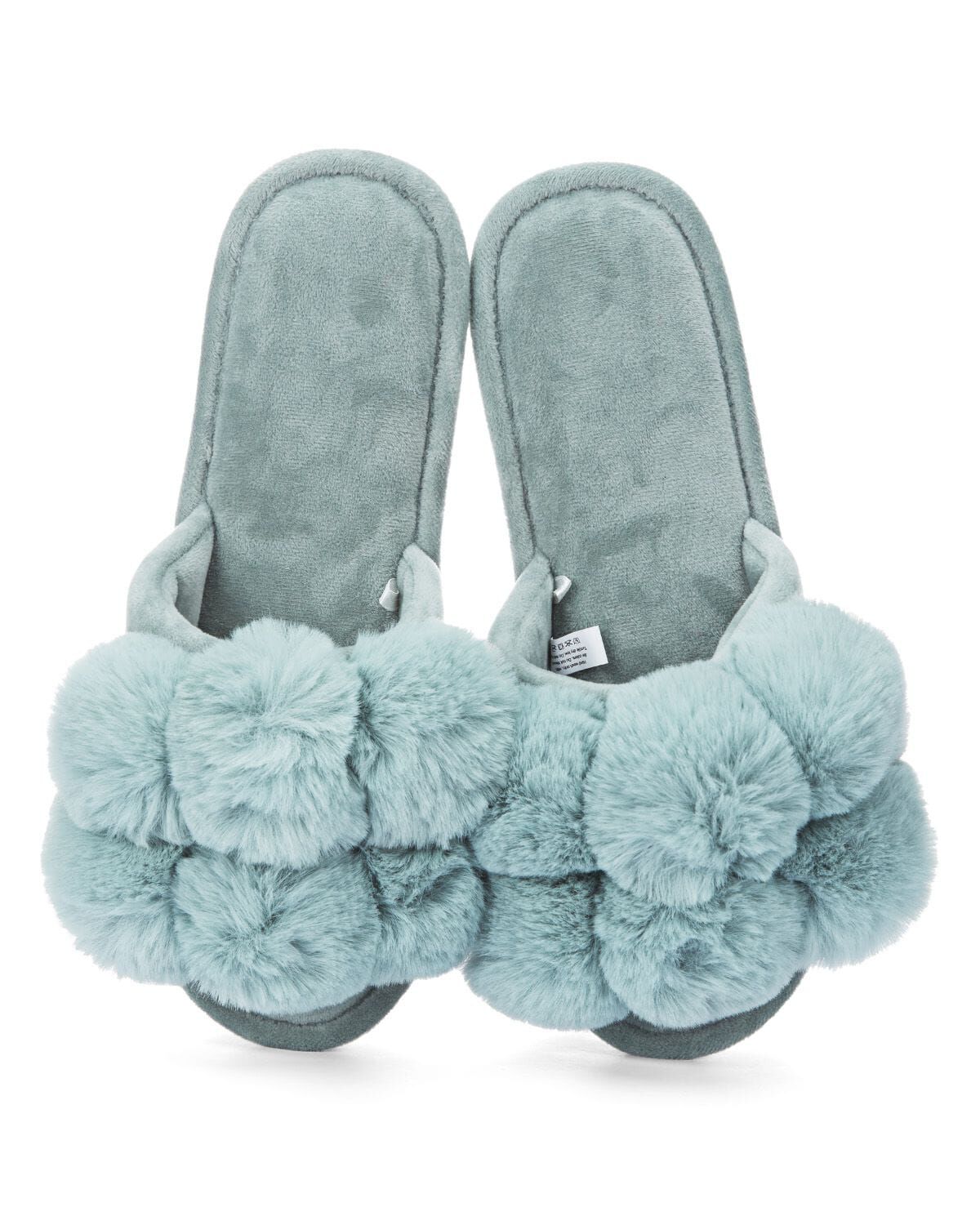 Women's Luxe Pom-Pom Memory Foam Plush Slippers, SEA BLUE, alternate image number 1