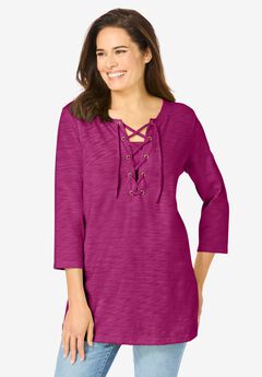 Lace-Up Three-Quarter Sleeve Tee