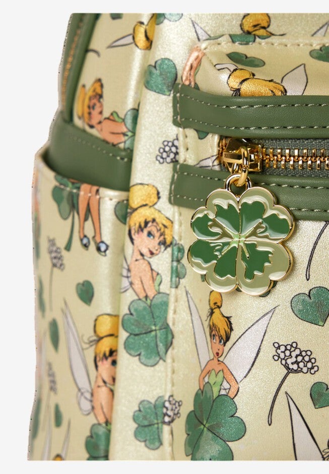 Loungefly x Disney Peter Pan Tinker Bell Clover All-Over Print Mini Backpack, GREEN, alternate image number null