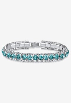 Silver Tone Tennis Bracelet Simulated Birthstones and Crystal, 7"