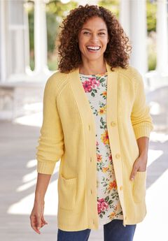 Shaker Button-Front Cardigan Sweater