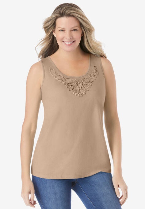 Beaded tank top, NEW KHAKI, hi-res image number null