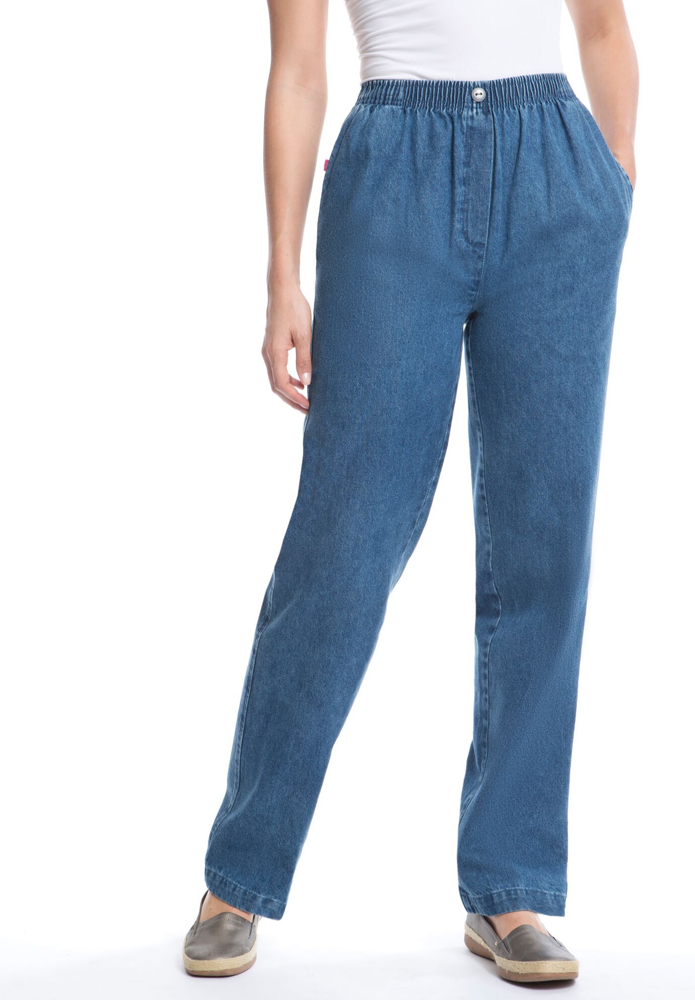 woman within elastic waist jeans