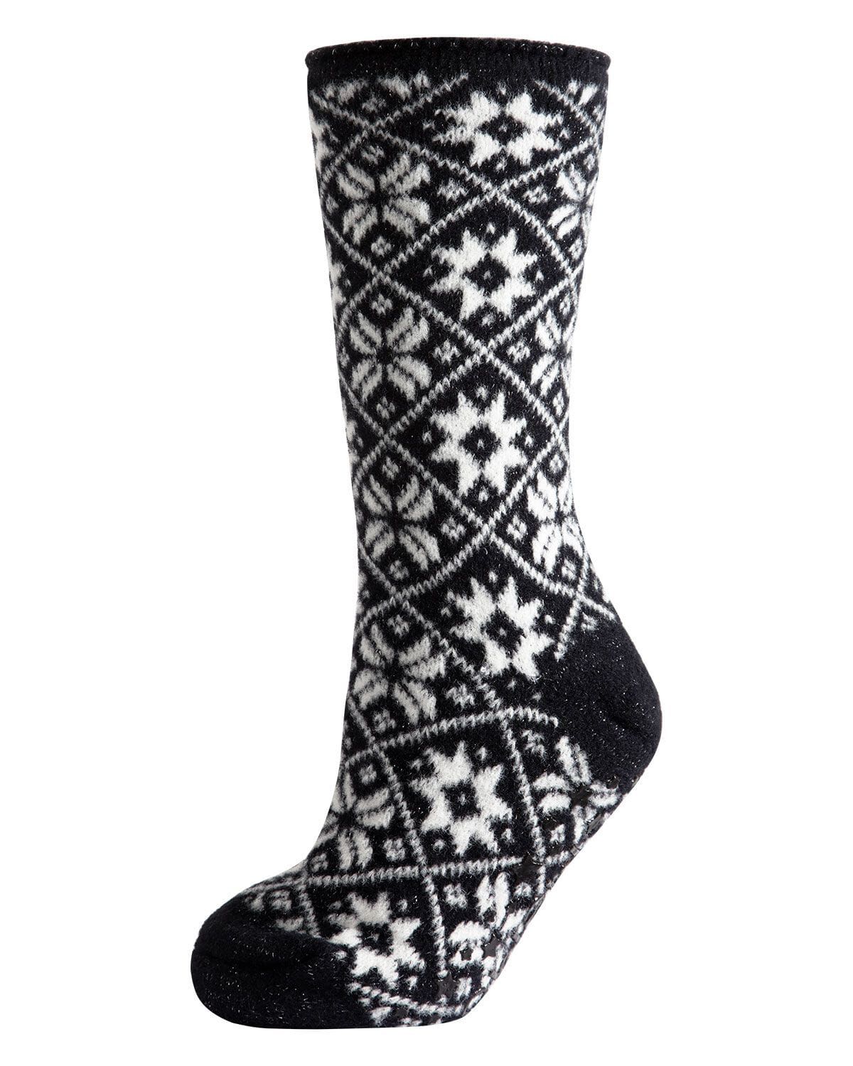 Women's Holiday Snowflake Plush-Lined Slippers Socks, BLACK, hi-res image number 0