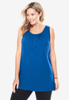 Perfect Sleeveless Shirred U-Neck Tunic