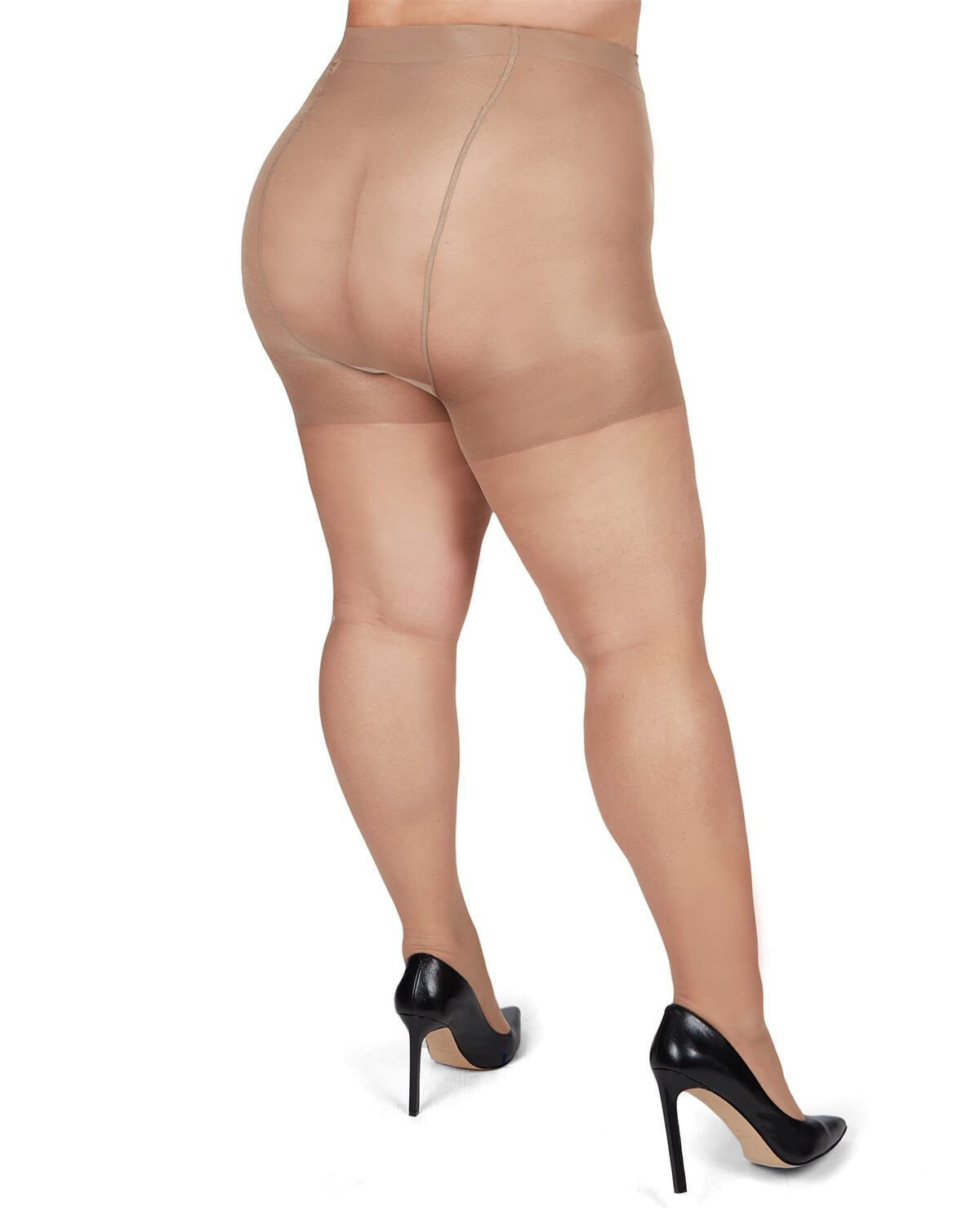 Plus Size Curvy Silky Sheer Control Top Pantyhose, NUDE, alternate image number 2