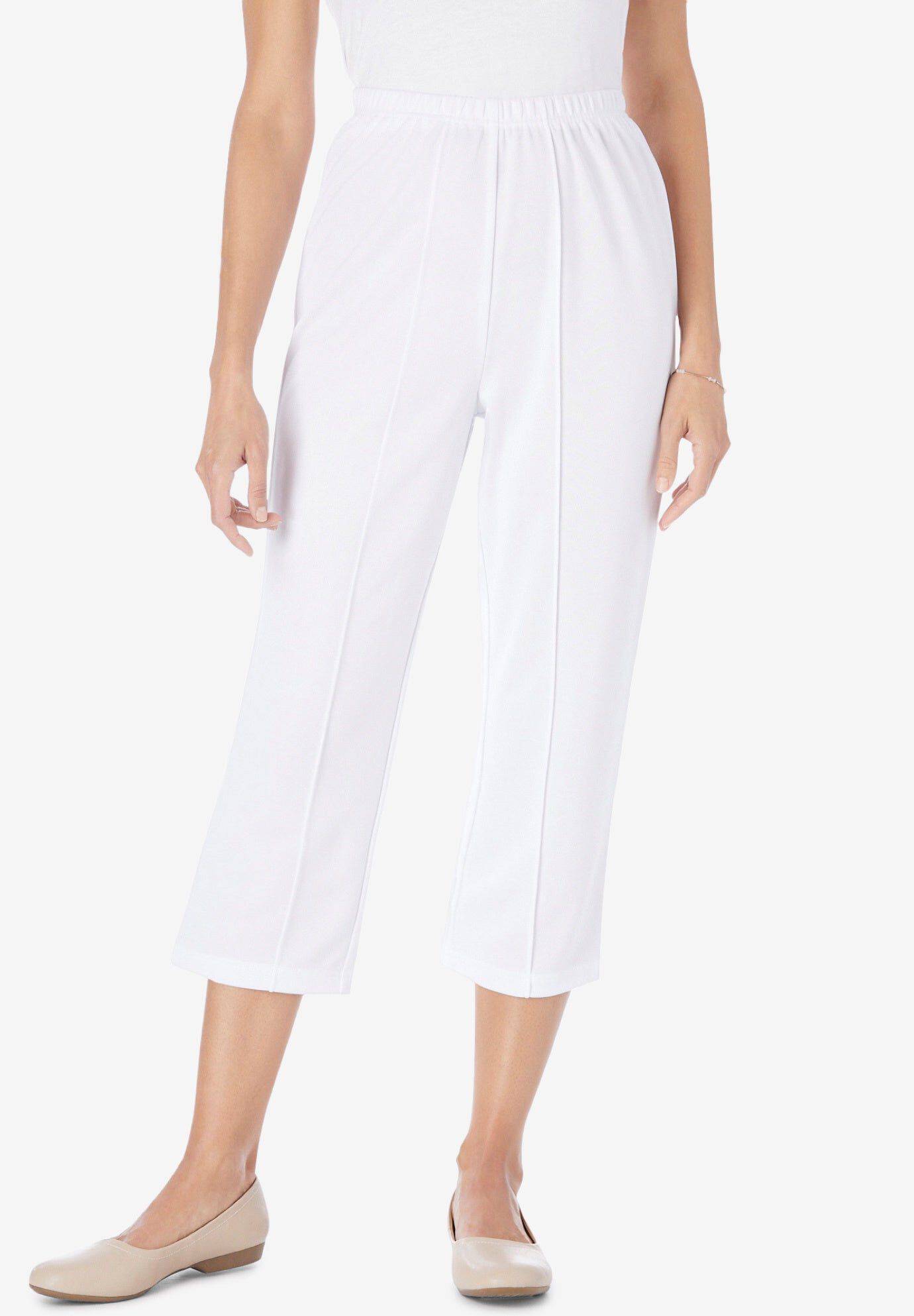 The Hassle-Free Soft Knit Capri, WHITE, hi-res image number 0