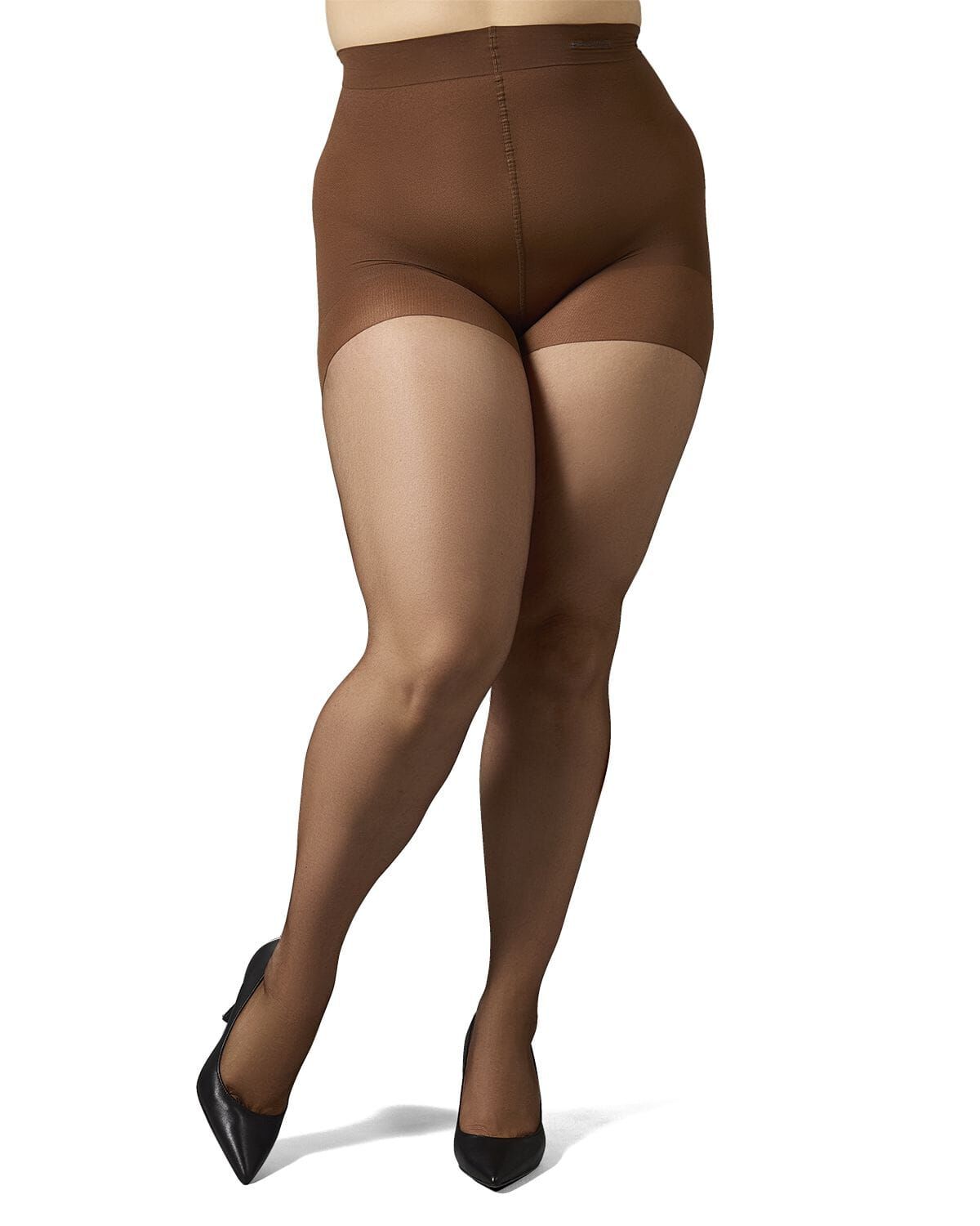Plus Size Curvy Ultra Sheer Control Top Pantyhose, FRENCH COFFEE, alternate image number 1