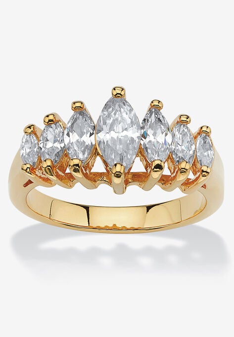 Gold-Plated Marquise Cut Engagement Anniversary Ring Cubic Zirconia, CUBIC ZIRCONIA, hi-res image number null