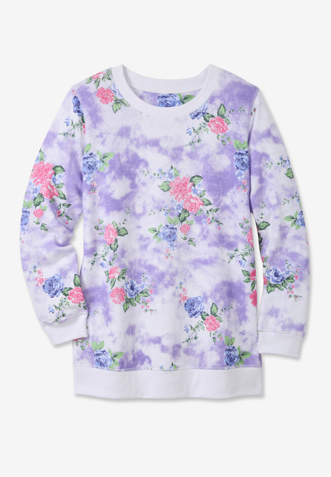 Woman Within Blue Floral Washed Thermal Sweatshirt