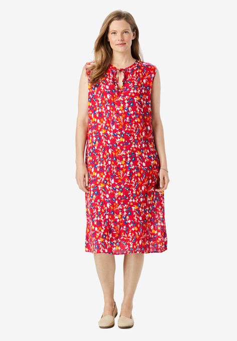 Tie Neck Sleeveless Crinkle Dress Plus Size Casual Dresses
