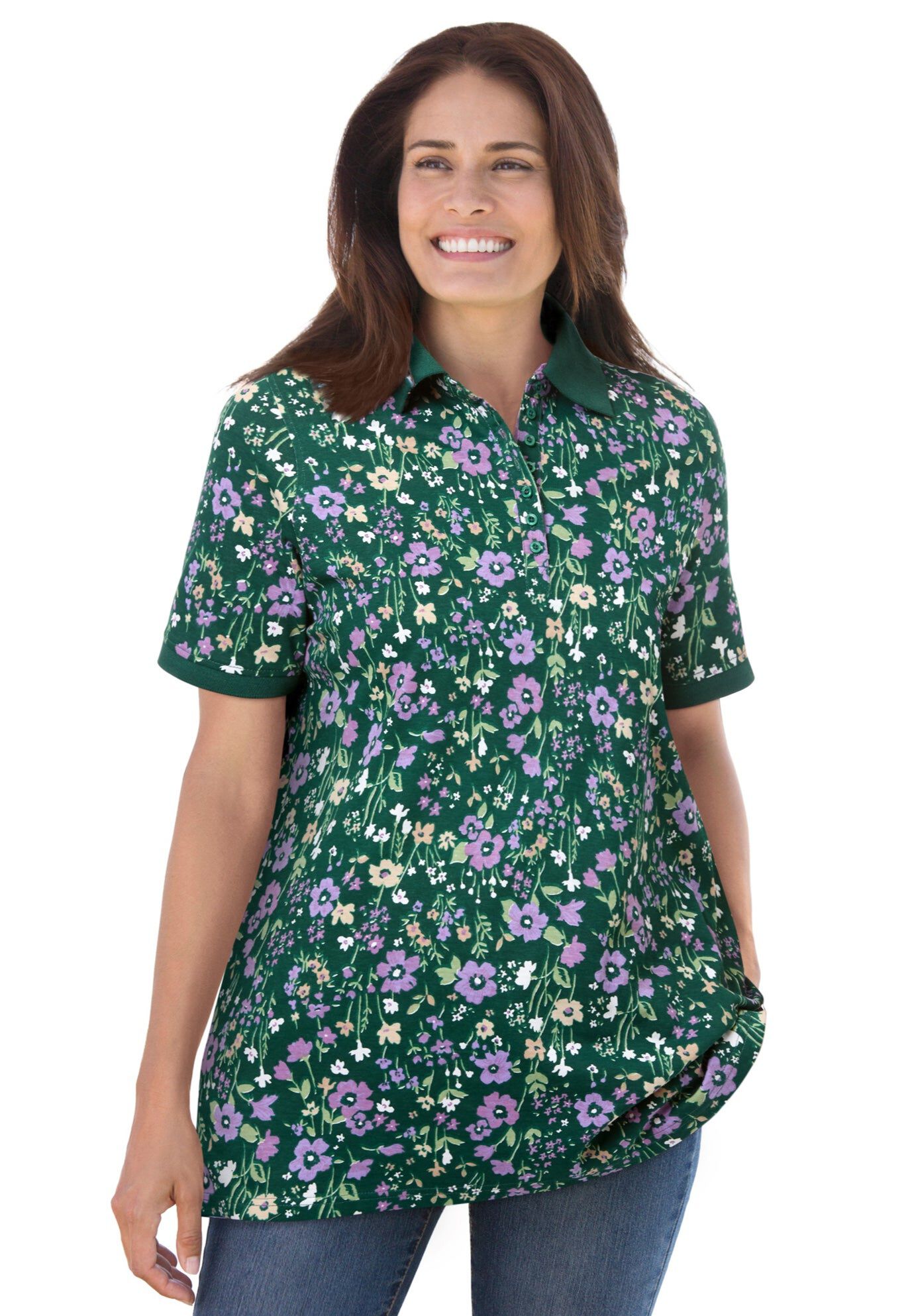 Woman Within Plus Size Perfect Printed Short-Sleeve Polo Shirt - Picture 14 of 31