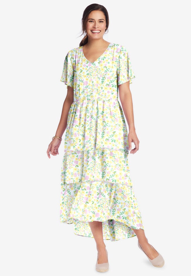 Tiered Dress, IVORY PRETTY GARDEN, hi-res image number null