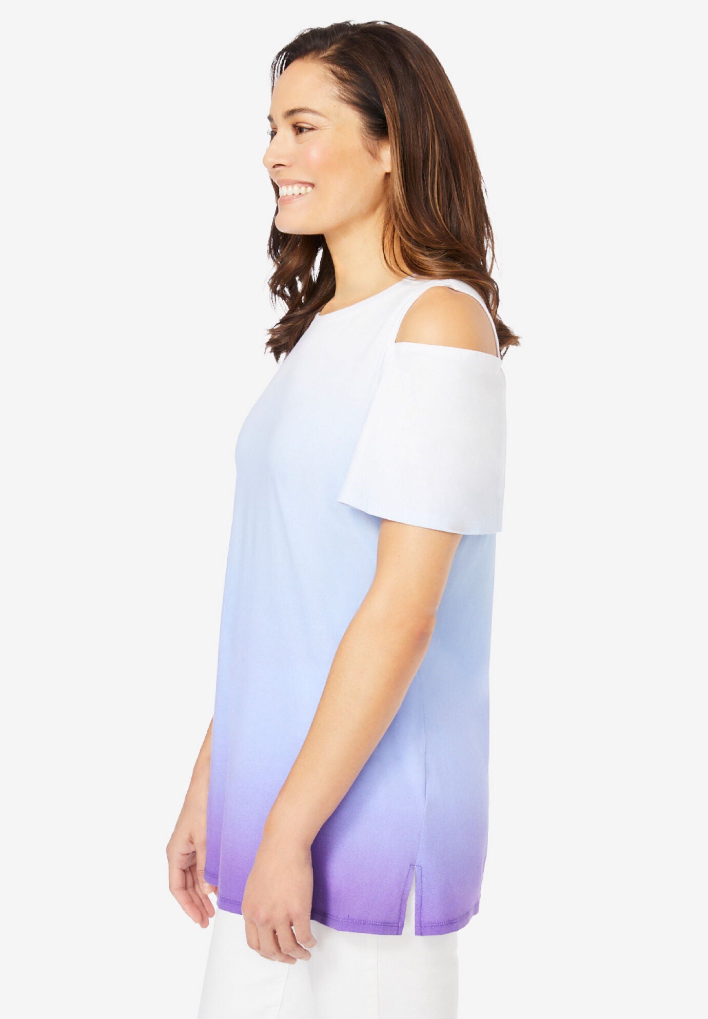 One-Shoulder Cold-Shoulder Tee with Side Slits
