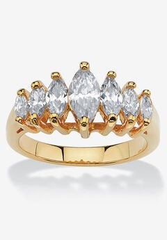 Gold-Plated Marquise Cut Engagement Anniversary Ring Cubic Zirconia