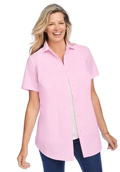 Perfect Short-Sleeve Collared Button Down Tunic