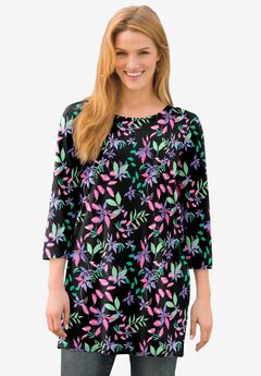 Perfect Printed Three-Quarter-Sleeve Scoopneck Tunic