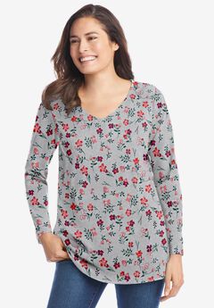 Perfect Printed Long-Sleeve V-Neck Tee