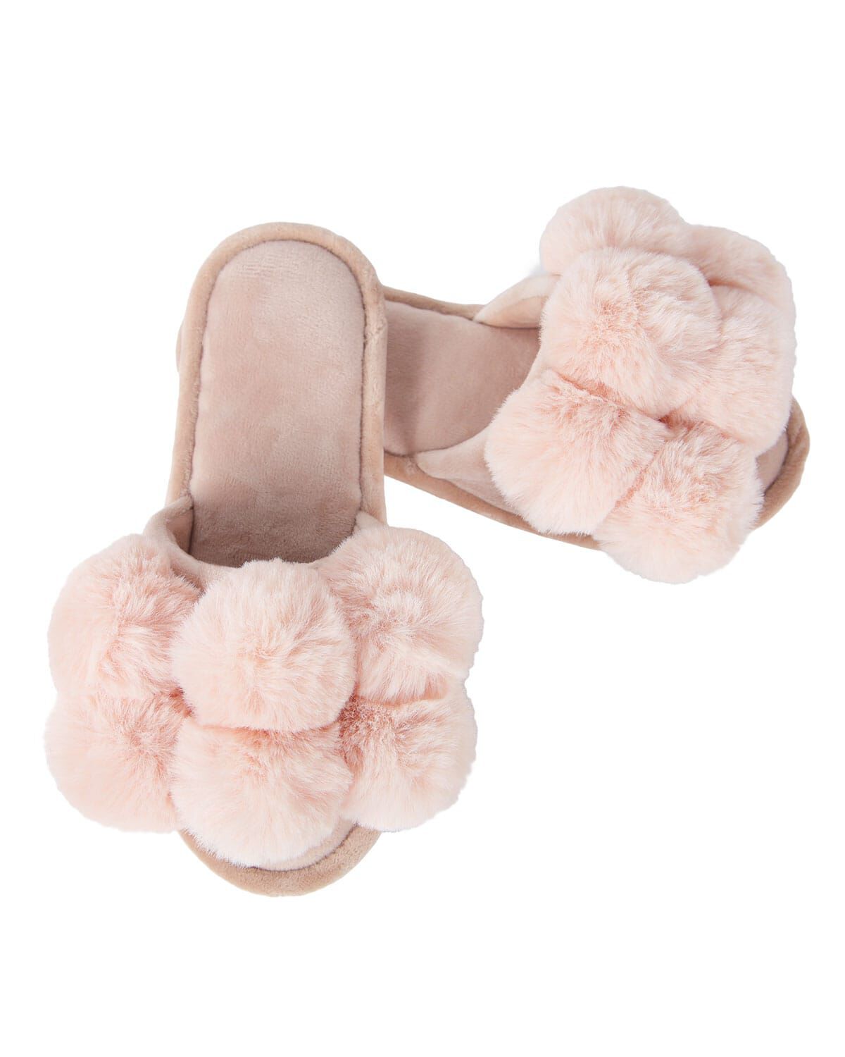 Women's Luxe Pom-Pom Memory Foam Plush Slippers, BLUSH, alternate image number 2