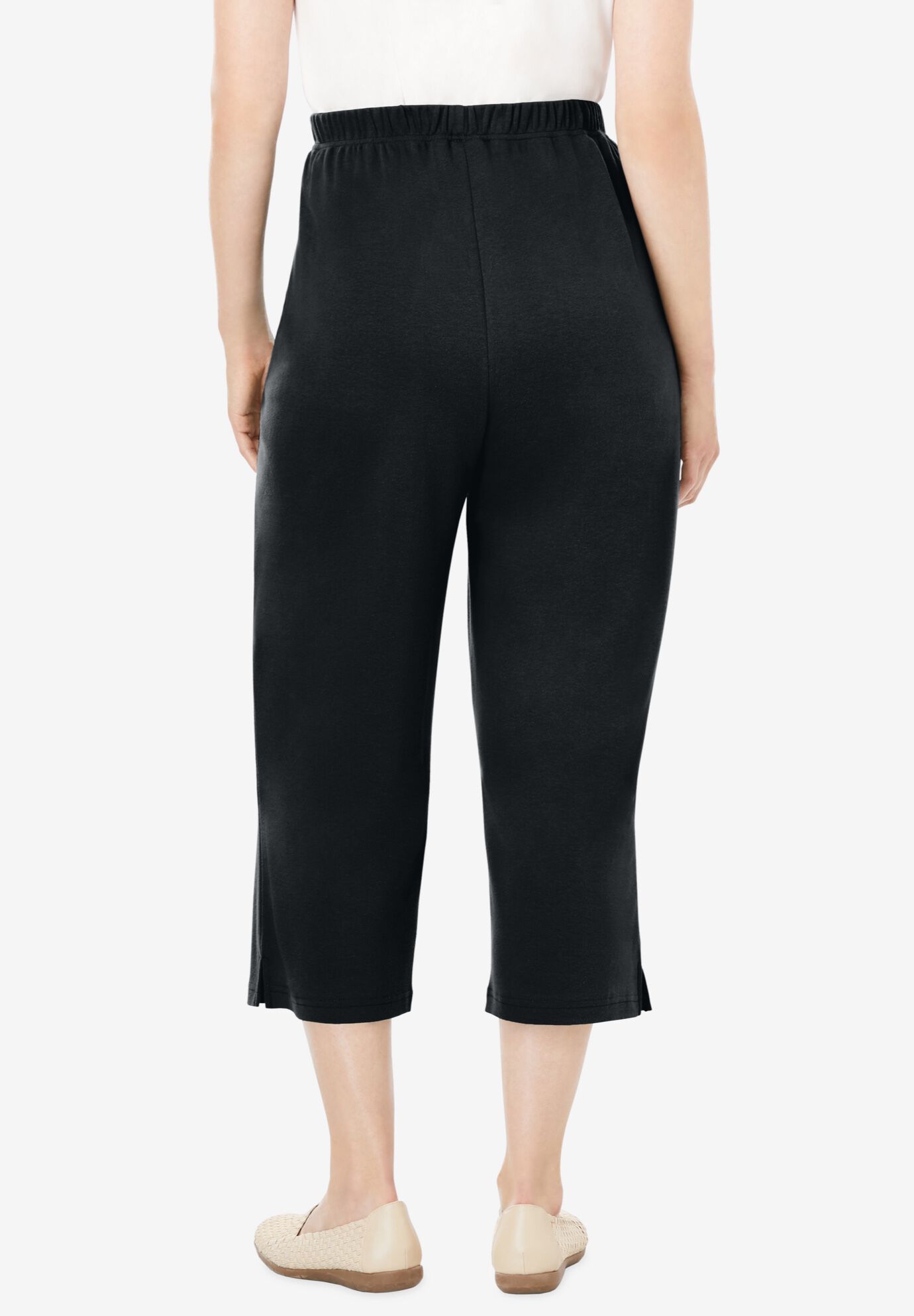 7 Day Knit Capri Elastic Waist Straight Leg Black Woman Within