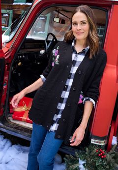 Embroidered Shaker Cardigan Sweater