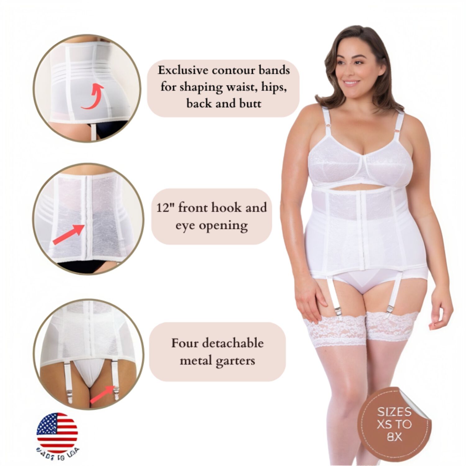 Firm Shaping Waist Trainer with removable garters., WHITE, alternate image number 4