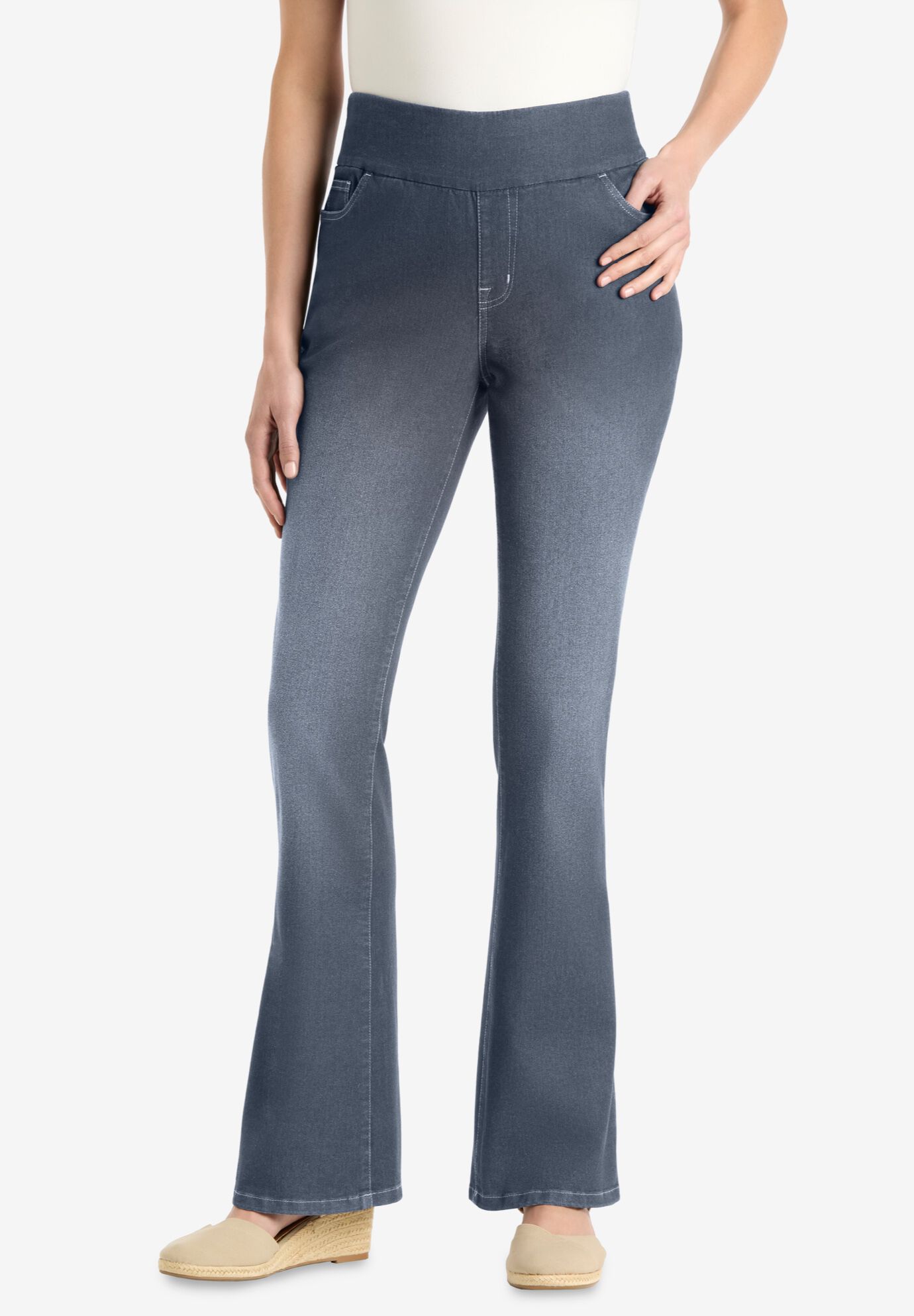 Flex-Fit Pull-On Bootcut Gap-Free Stretch Denim Jeans, STONEWASH SANDED, hi-res image number 0