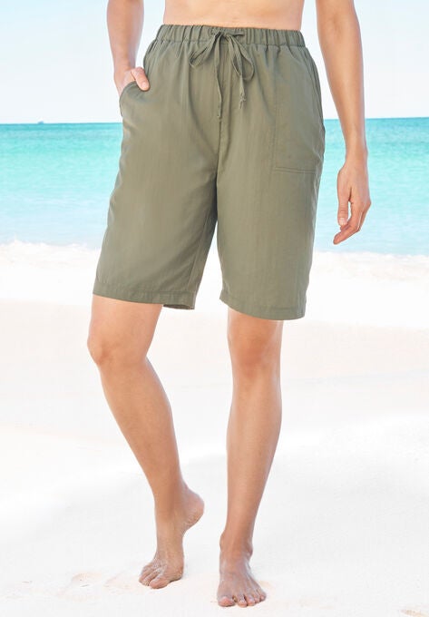 Taslon® Coverup Board Shorts with Built-In Brief, MILITARY, hi-res image number null
