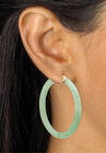 10K Yellow Gold Hoop Earrings (45Mm) Round Genuine Green Jade, , alternate image number null