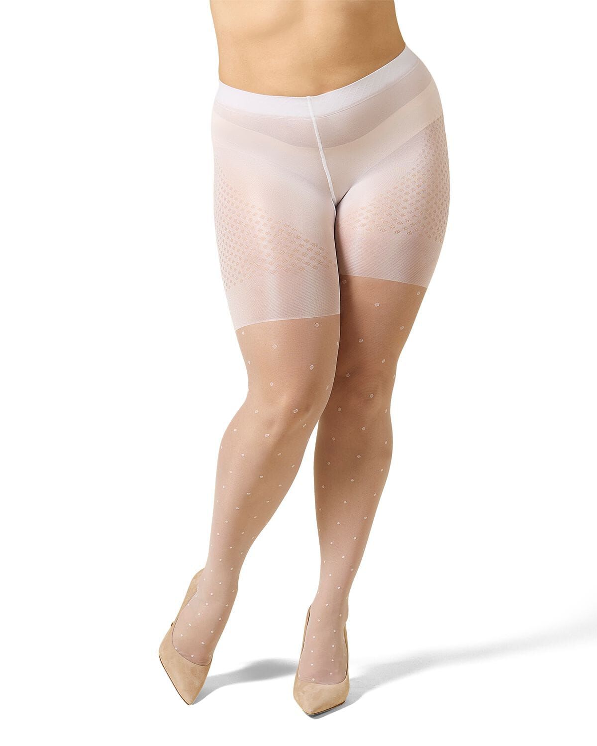 Women&#39;s Elegance Sheer Allover Dot Control Top Pantyhose, BIANCO, alternate image number 3