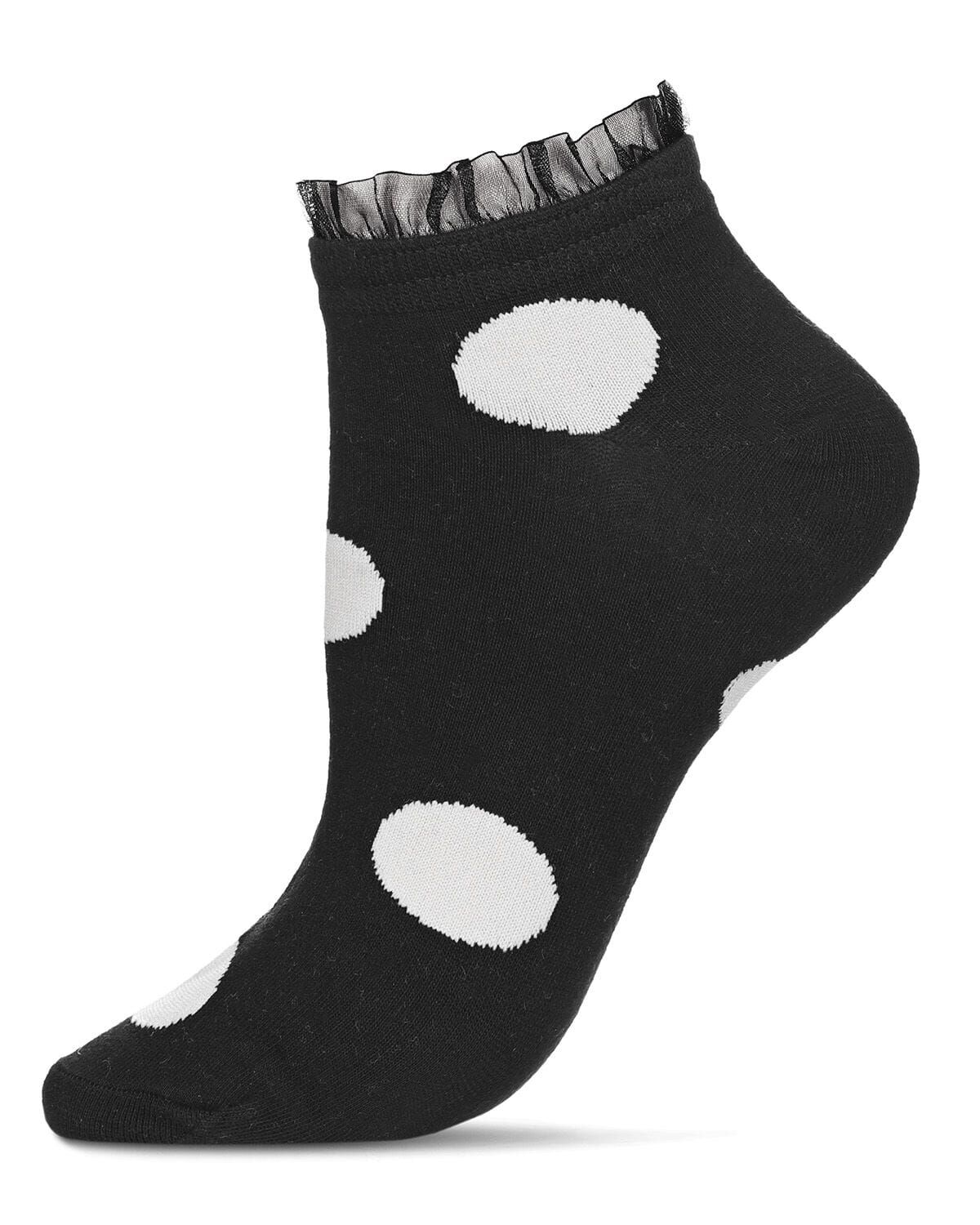 Women&#39;s Ruffle Polka Dot Cotton Blend Low-Cut Socks, BLACK, hi-res image number 0