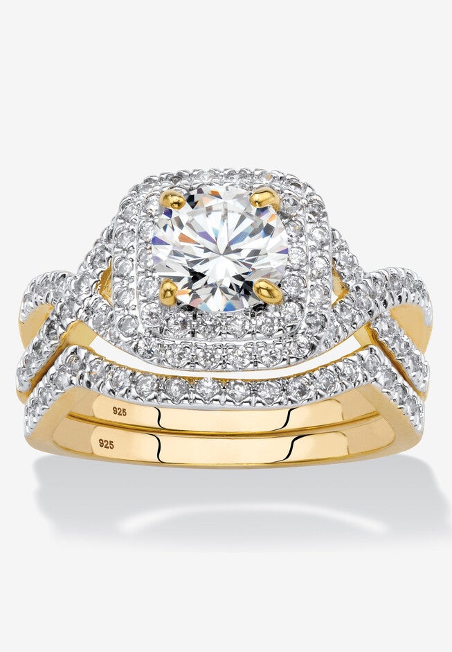 Gold Over Silver Bridal Ring Set Cubic Zirconia (2 1/5 Cttw Tdw), CUBIC ZIRCONIA, hi-res image number 0