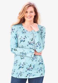 Perfect Printed Long-Sleeve V-Neck Tee
