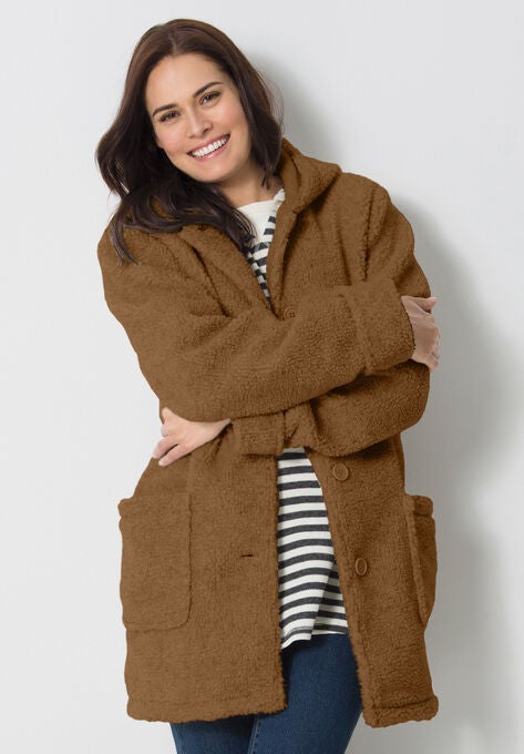 Hooded Berber Fleece Jacket, TOFFEE, hi-res image number null
