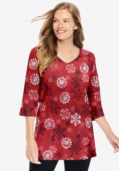 Perfect Printed Three-Quarter-Sleeve V-Neck Tunic