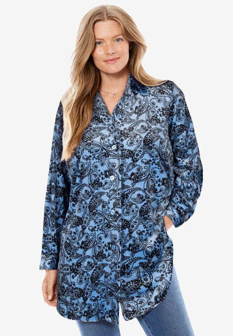 Velour Shirt, BLUE COAST FLORAL PAISLEY, hi-res image number null